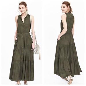 NWT Banana Republic Olive Green Tiered Maxi Dress